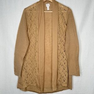 Chicos Luxe Lace Harriet Cardigan Sweater Camel Womens Size 1 (M/8)‎ Wool Mohair